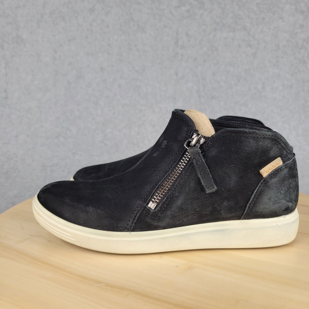 Ecco Womens Soft 7 Ankle Boots Booties Black Flat Heel Zip 5-5.5 EU 36 Nubuck‎